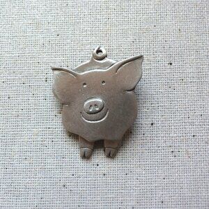 Vintage Pewter Pig Brooch with Moving Legs Signed "MALI"